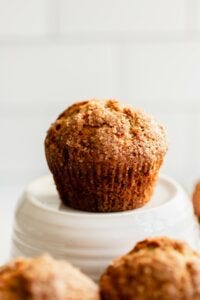 Small-Batch-One-Banana-Muffins-katiebirdbakes-2 Tall banana muffin on a plate