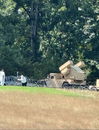 President Donald Trump golfing alongside a Humvee-mounted Avenger missile defense system. Bedminster, New Jersey 2026 🇺🇸 President Donald Trump golfing alongside a Humvee-mounted Avenger missile defense system. Bedminster, New Jersey 2026 🇺🇸