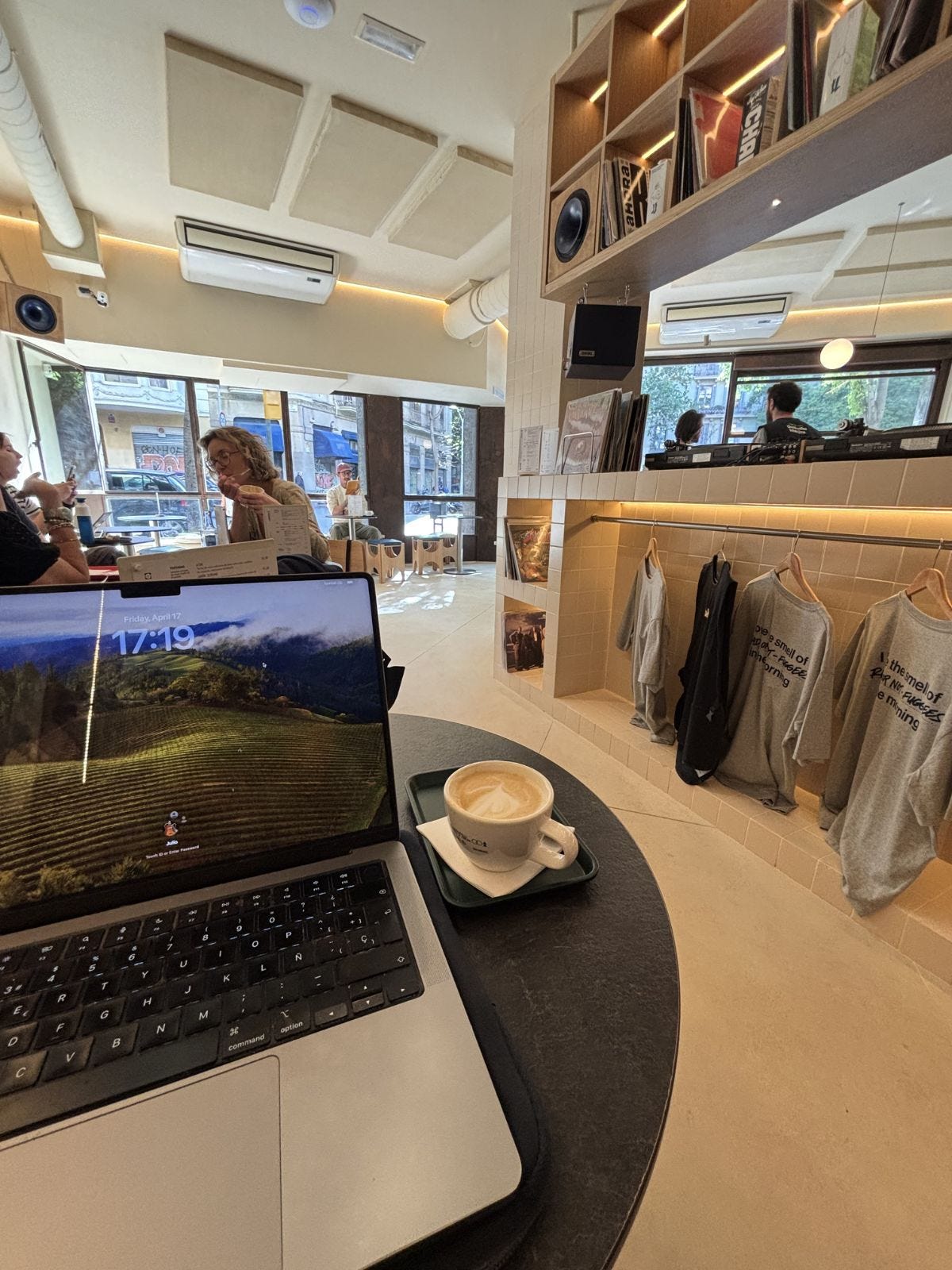 sipping a latte at Fonik Café