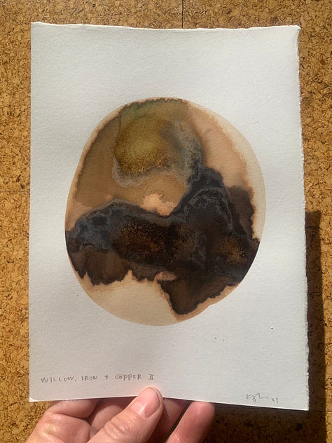 Natural ink on paper. Willow ink with added iron and copper pipe.