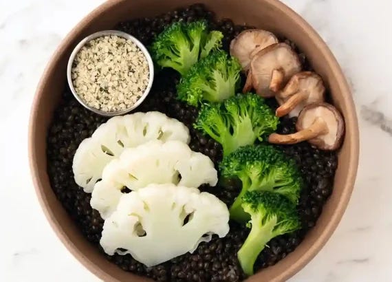 A bowl of vegetables representing the first step of Bryan Johnson's Project Blueprint diet, which includes a strict vegan regimen.