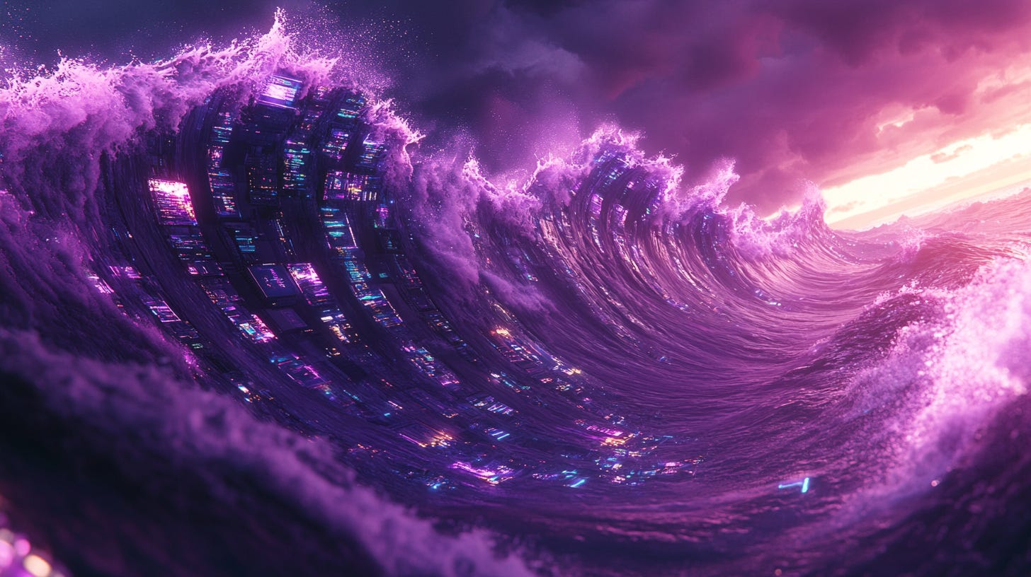 A wave with computer screens on it

Description automatically generated