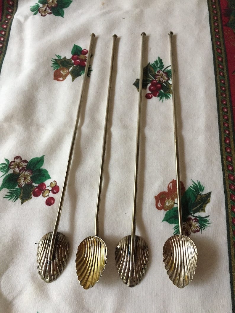 Vintage Silver Tone Shell Shaped Long Handle Bar Spoons ITALY image 1