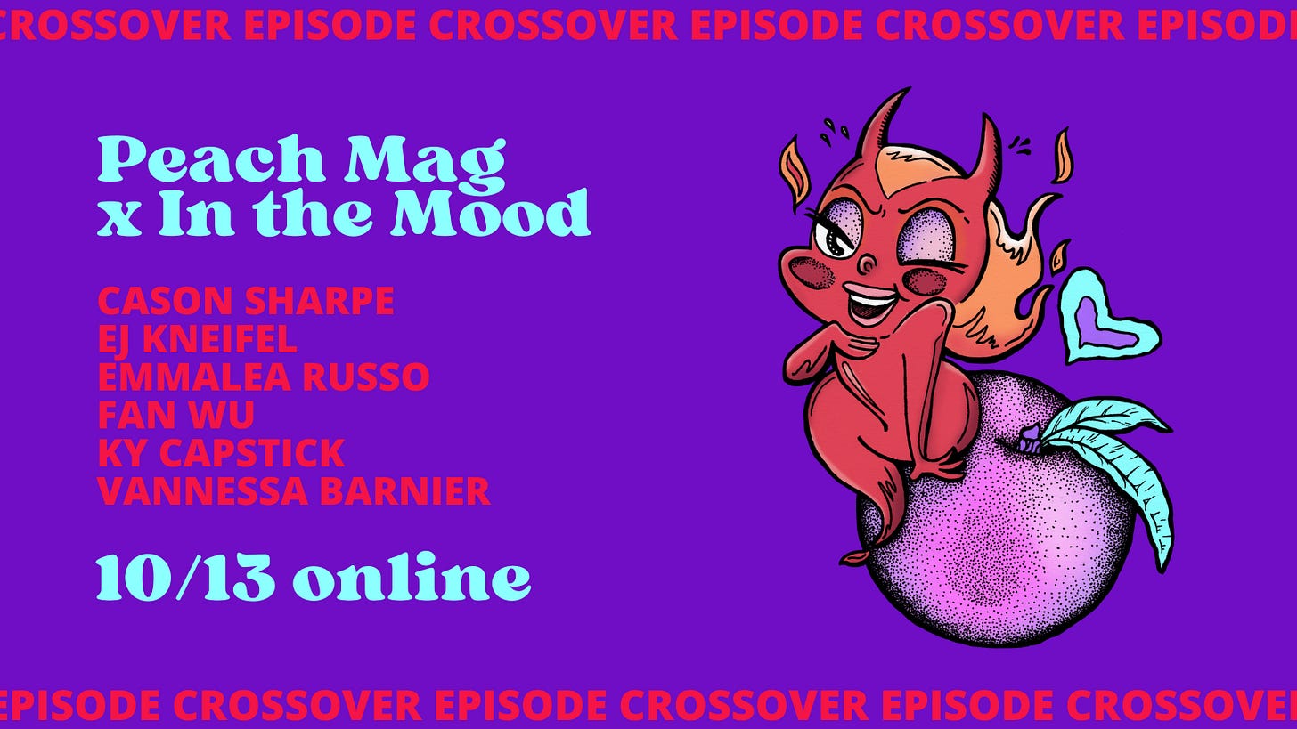 Event poster with Evie the devil and a peach