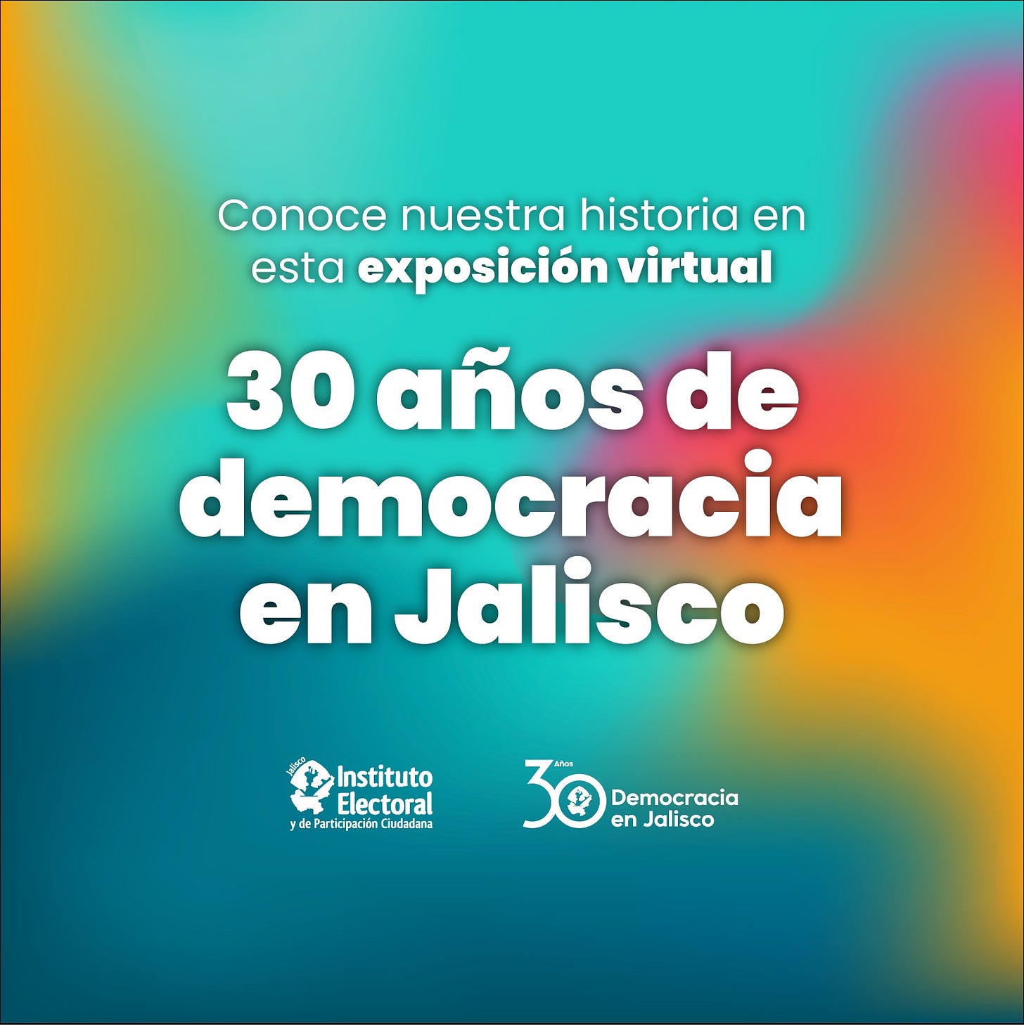 Puede ser una imagen de texto que dice "Conoce nuestra nuestro historia en esta exposición virtual 30 años de democracia en Jalisco Instituto Electoral ydePurticipacinCudadanas ydePerticipación Gudadana Democracia en Jalisco"