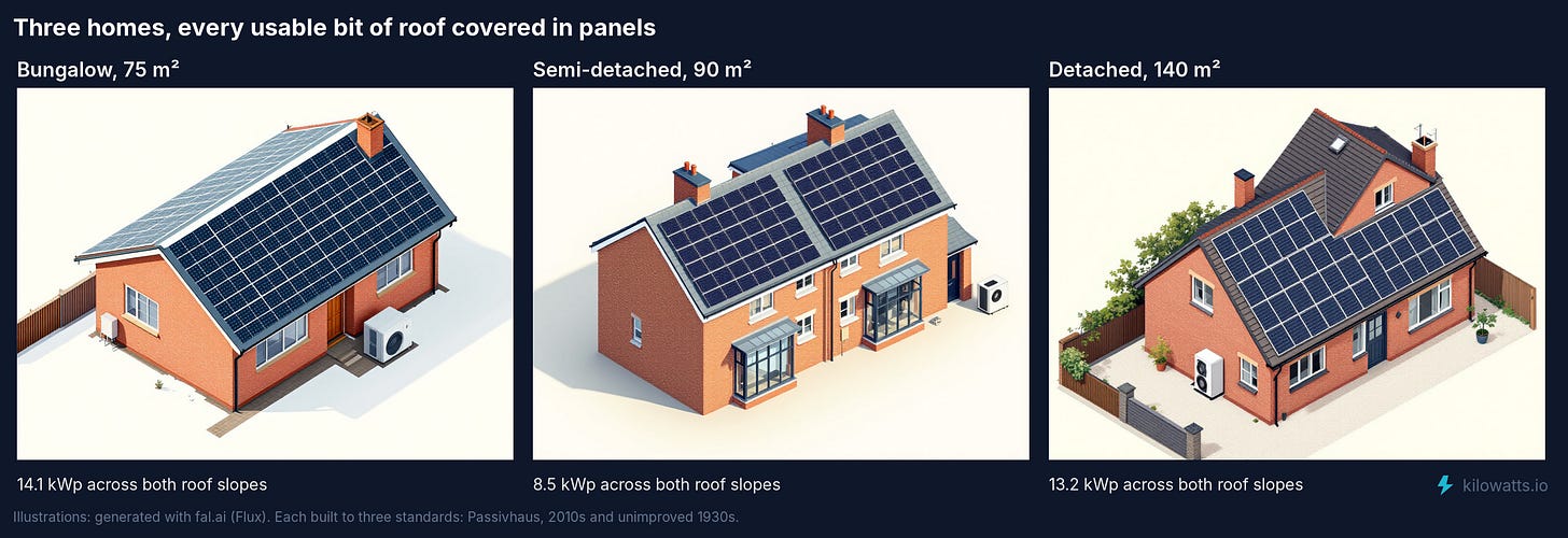 Three homes, every usable bit of roof covered in panels