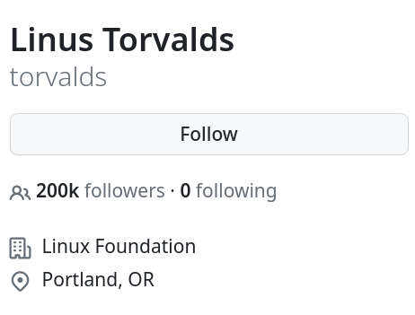 A cut section of a screen capture showing some of Linus Torvalds GitHub profile information