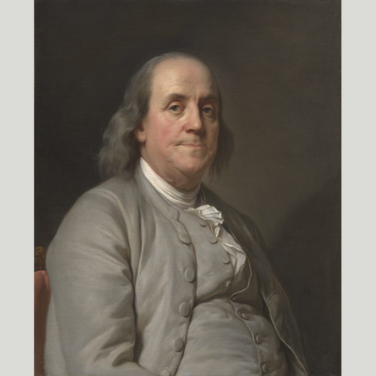 Benjamin Franklin by Joseph Siffred Duplessis, c. 1785. National Portrait Gallery number NPG.87.43