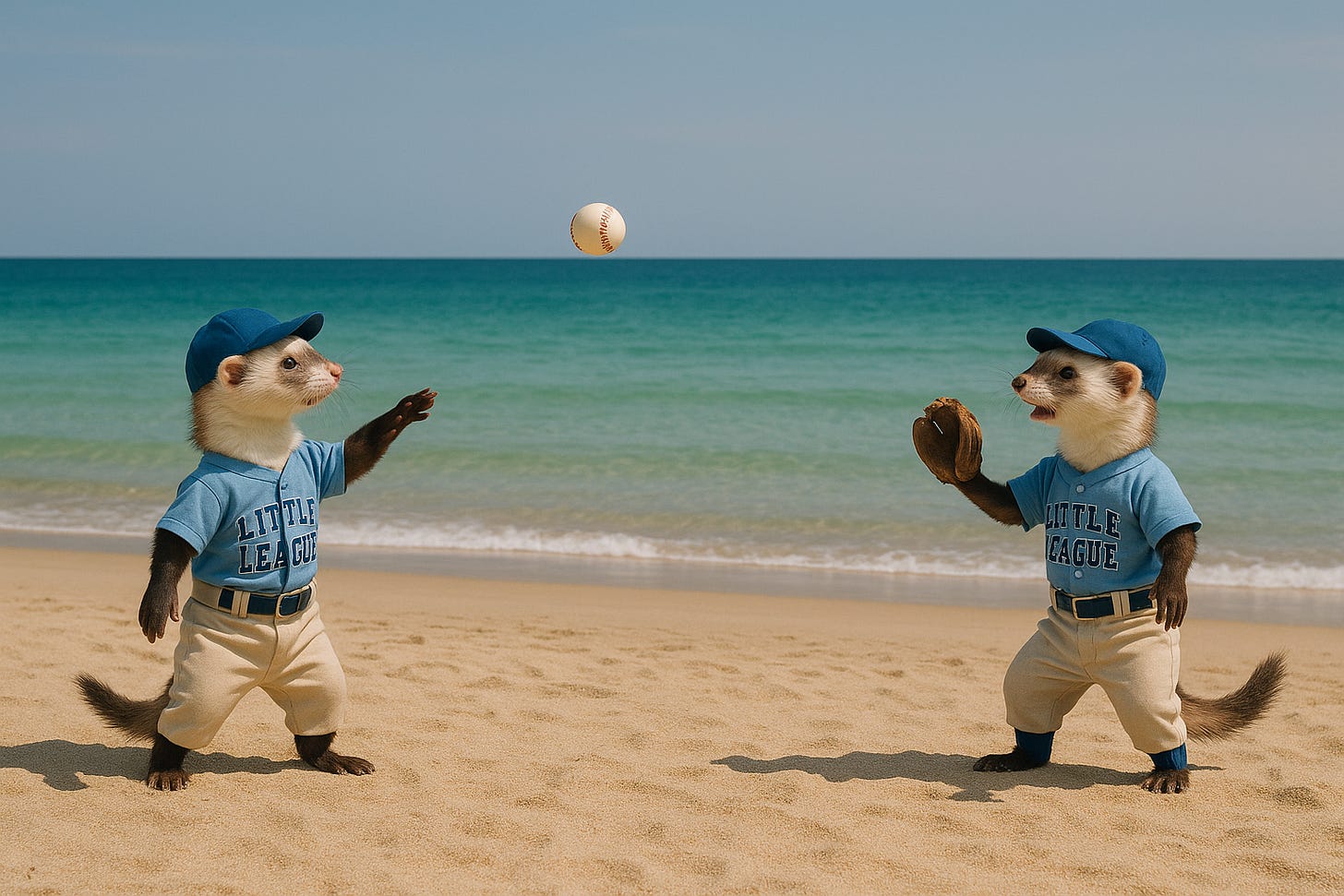 Ferrets Play Catch on Beach