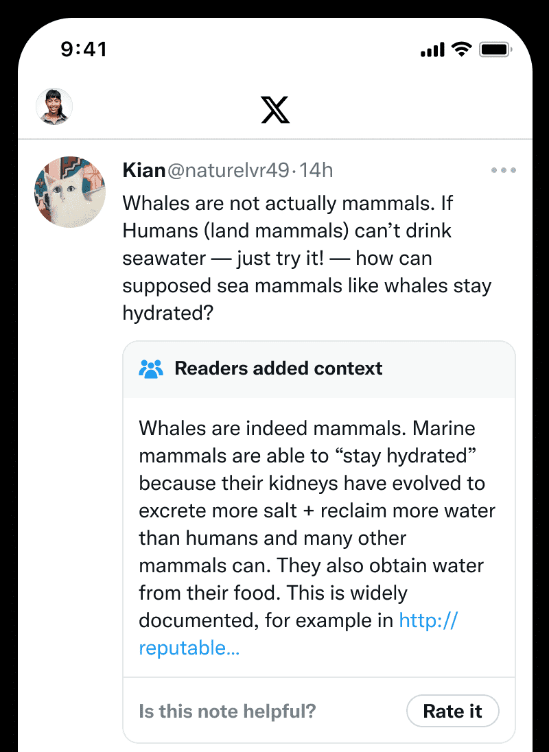Screenshot of a mobile device showing a post with a Community Note. Screenshot of a mobile device showing a post with a Community Note.