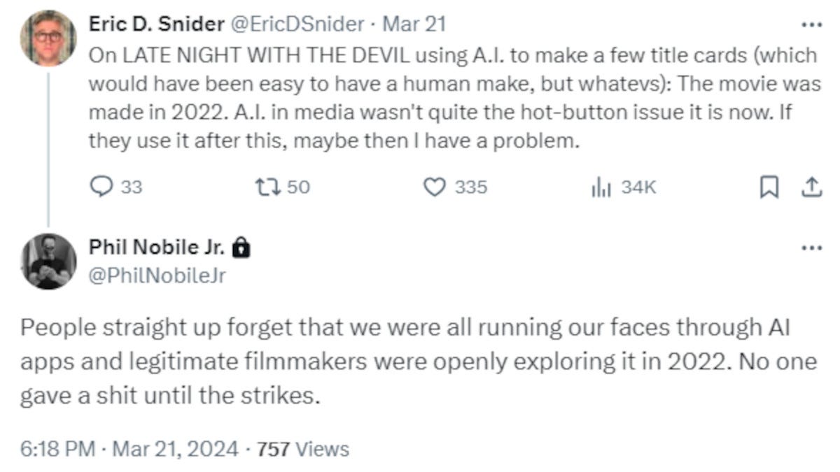 Eric D. Snider and Phil Nobile Jr. point out that the perception of AI was very different in 2022