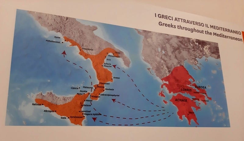 schema dei flussi di emigrazione dei coloni greci verso l'Italia meridionale