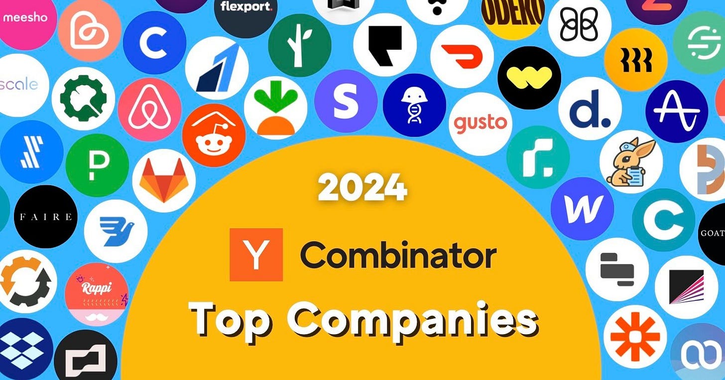 The text "2024 Y Combinator Top Companies" below a set of YC company logos The text "2024 Y Combinator Top Companies" below a set of YC company logos