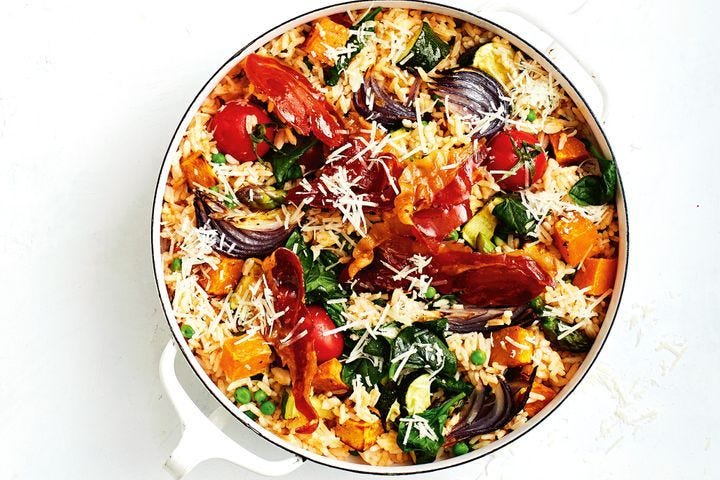 Quick vegie, prosciutto and rice one-pot Quick vegie, prosciutto and rice one-pot
