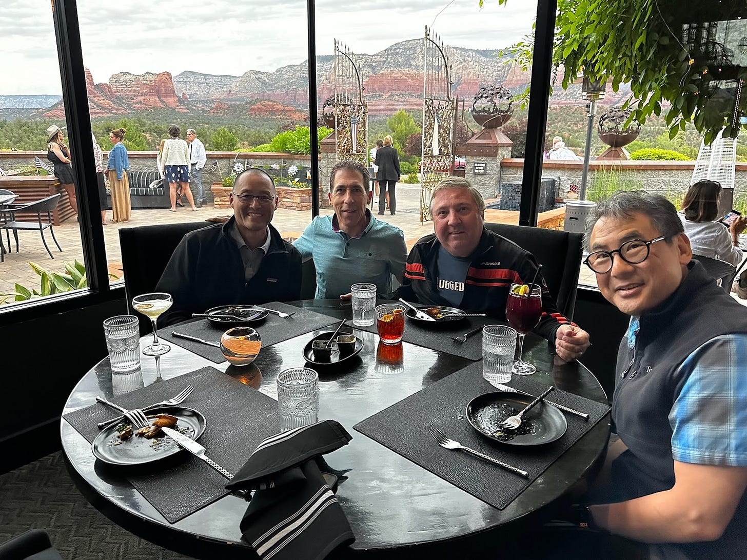 Kent Kawahara, Larry Stein, Wayne Fenton, and Stephen Pao at Mariposa Latin-Inspired Grill in Sedona AZ Kent Kawahara, Larry Stein, Wayne Fenton, and Stephen Pao at Mariposa Latin-Inspired Grill in Sedona AZ