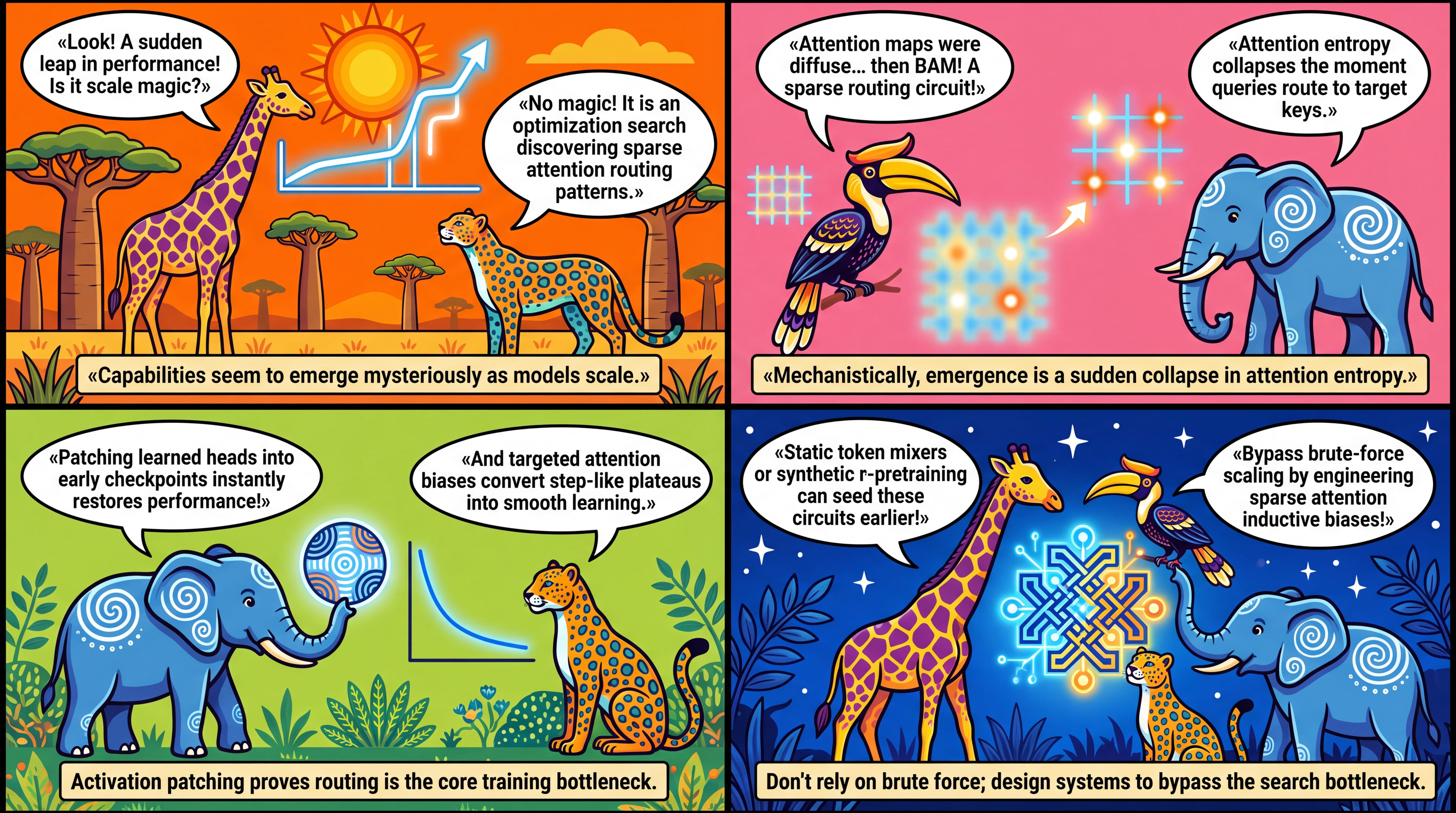 Emergent Capabilities Arise Randomly from Learning Sparse Attention Patterns