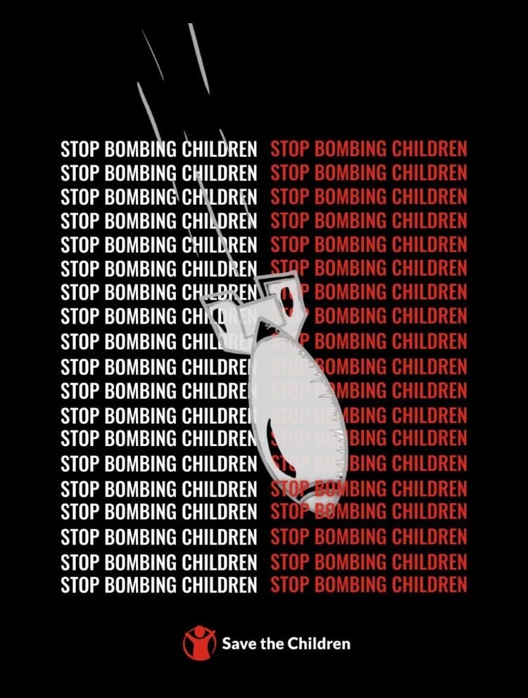 Save the Children poster - stop bombing children