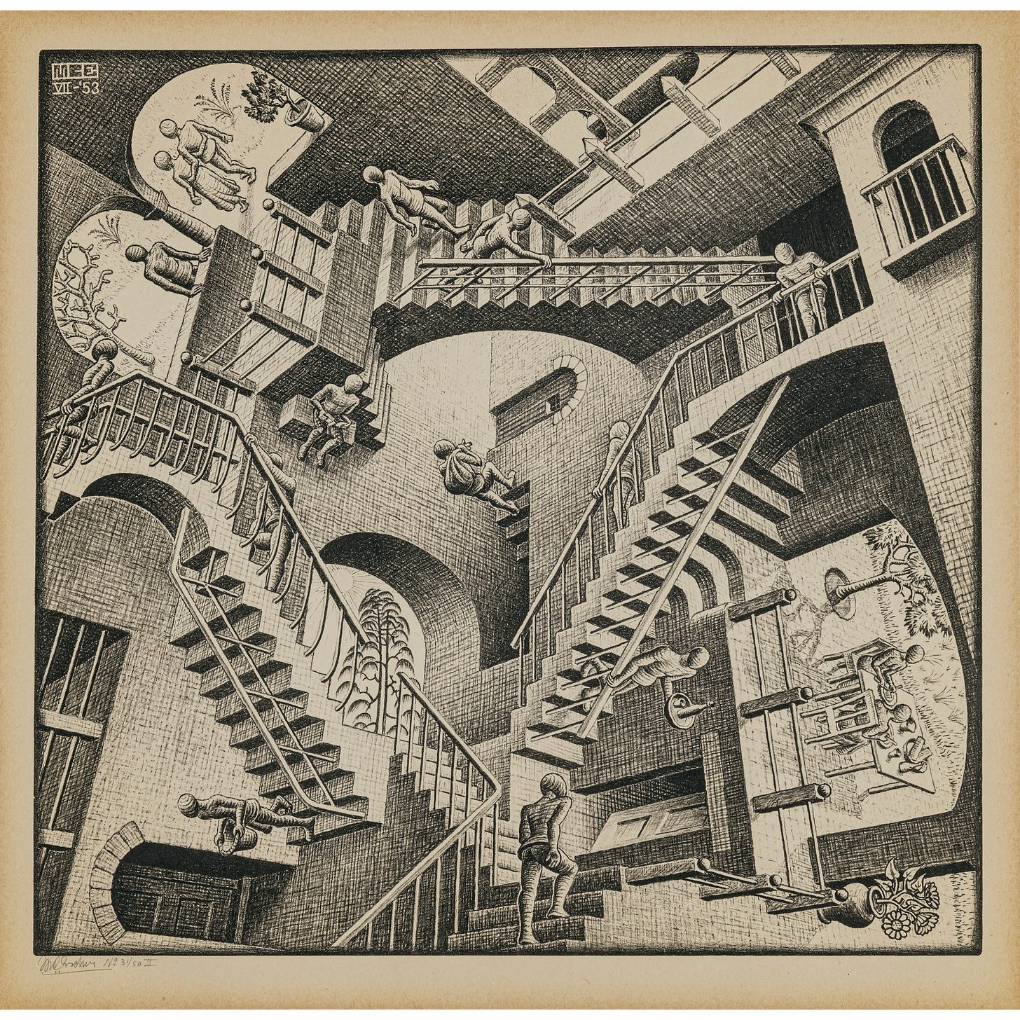 Maurits Cornelis Escher - Relativity. 1953 | SEPTEMBER-AUKTION Maurits Cornelis Escher - Relativity. 1953 | SEPTEMBER-AUKTION