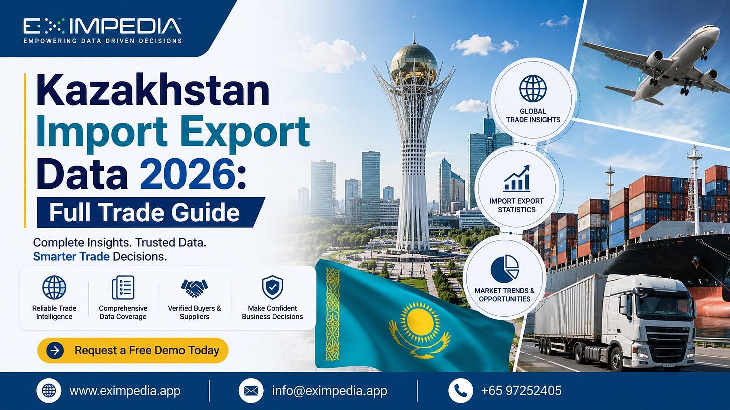 Kazakhstan import export data 2026 trade chart with top partners — request a free demo at Eximpedia.app