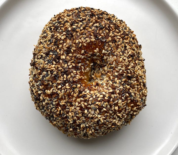 Tops of the plain and everything bagels.