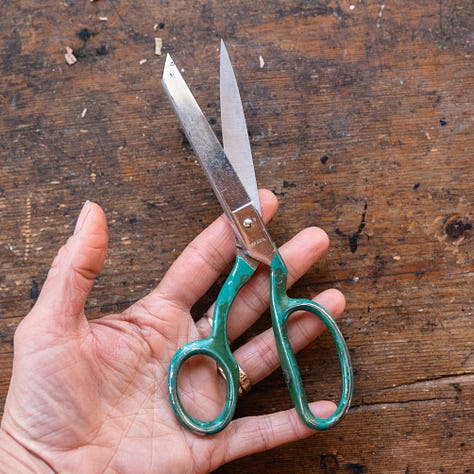 Materials and Tools for Tetrapak Printing Awl, Scissors, Felt, Blotter, Paper, Water