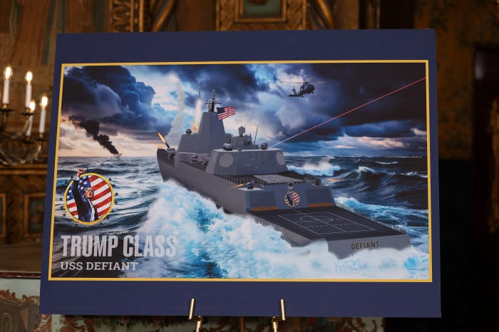 Illustration of the "Trump Class" USS Defiant warship. Illustration of the "Trump Class" USS Defiant warship.