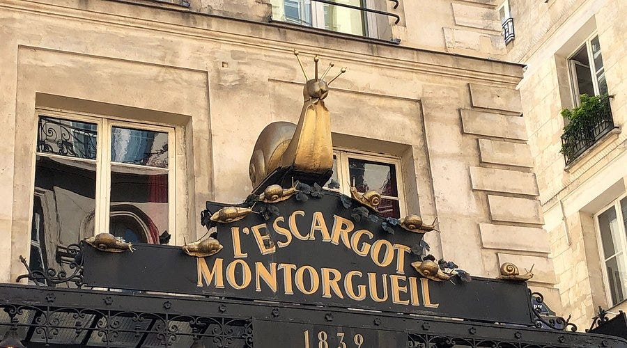 Les gastéropodes du restaurant “L’Escargot Montorgueil”, 38 rue Montorgueil (Paris 1er) sont tentants !!