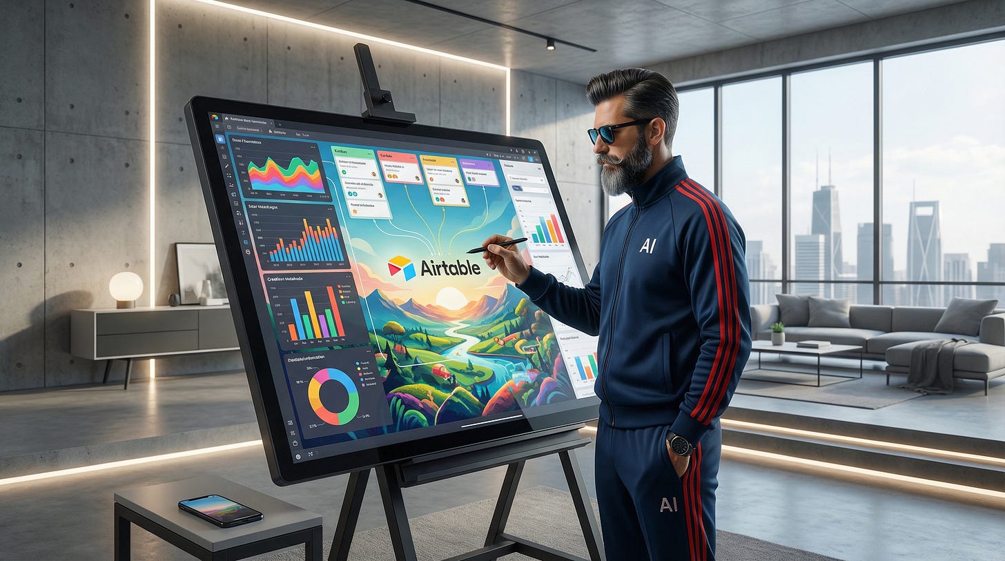 Put this character in a studio room in an ultramodern home, painting a beautiful picture in data with Airtable Put this character in a studio room in an ultramodern home, painting a beautiful picture in data with Airtable