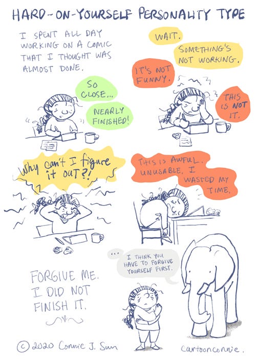 comic strip, illustration, humor, perfectionism, creative process, journal comic, sketchbook, comics, personality type