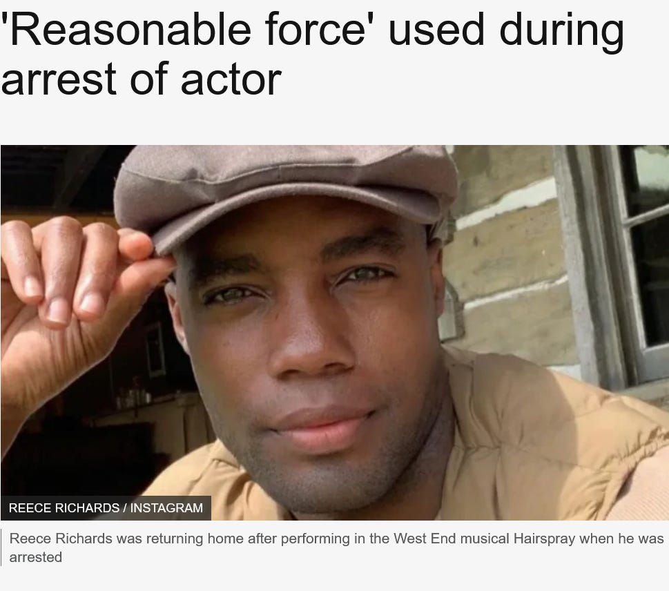 BBC News article, 15 May 2025 -- 'Reasonable force' used during arrest of actor