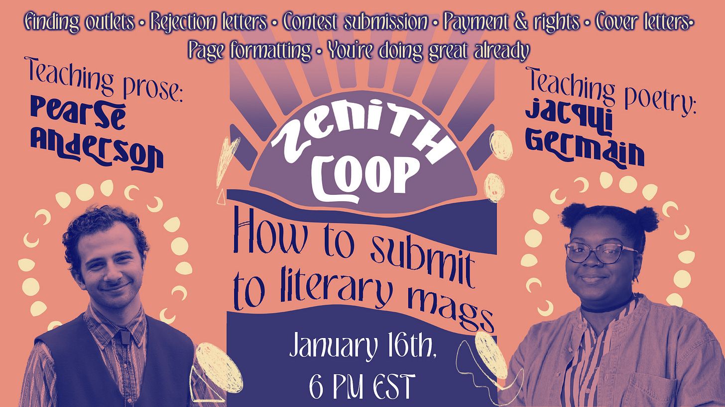 a graphic with photos of Pearse Anderson, a white man, and Jacqui German, a Black person with hair in buns and the name of the workshop and details