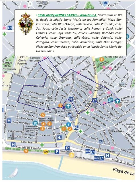 Map of the Procession Routes - Semana Santa Estepona 2025
