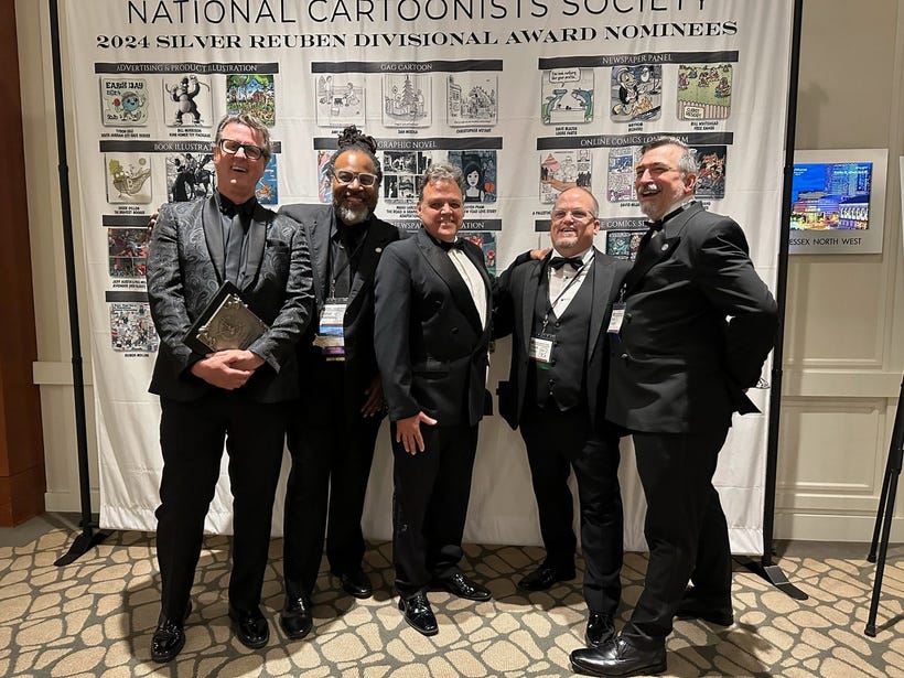 Some members of the Philadelphia Chapter of the NCS, from left: Dave Blazek, Jamar Nicholas, Mark Tatuli, Chuck Dillon, and Brad Guigar