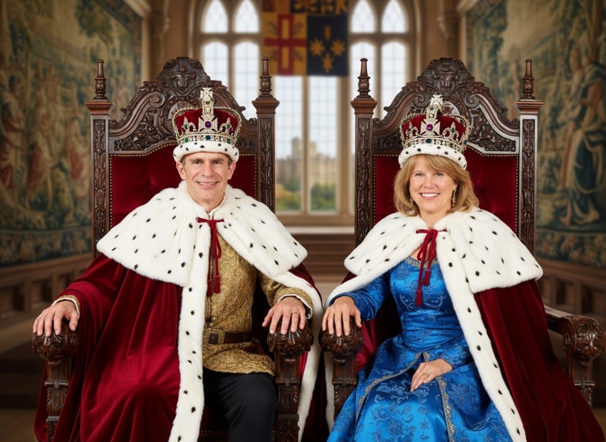 A person and person wearing crowns and sitting in a throne

AI-generated content may be incorrect.