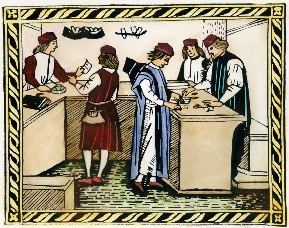 Amazon.com: Medici Bank 15Th Century Ninterior Of A Bank Owned By The Medici  Family Of Florence Woodcut Italian 15Th Century Poster Print by (24 x 36):  Posters & Prints