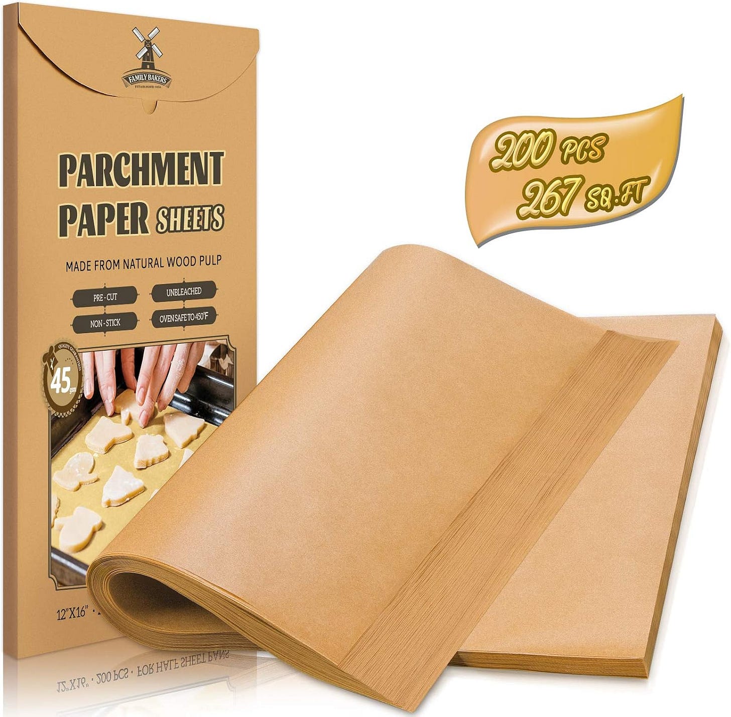 a package of 200 Pcs Parchment Paper Sheets and folder Parchment Sheets on white backroung