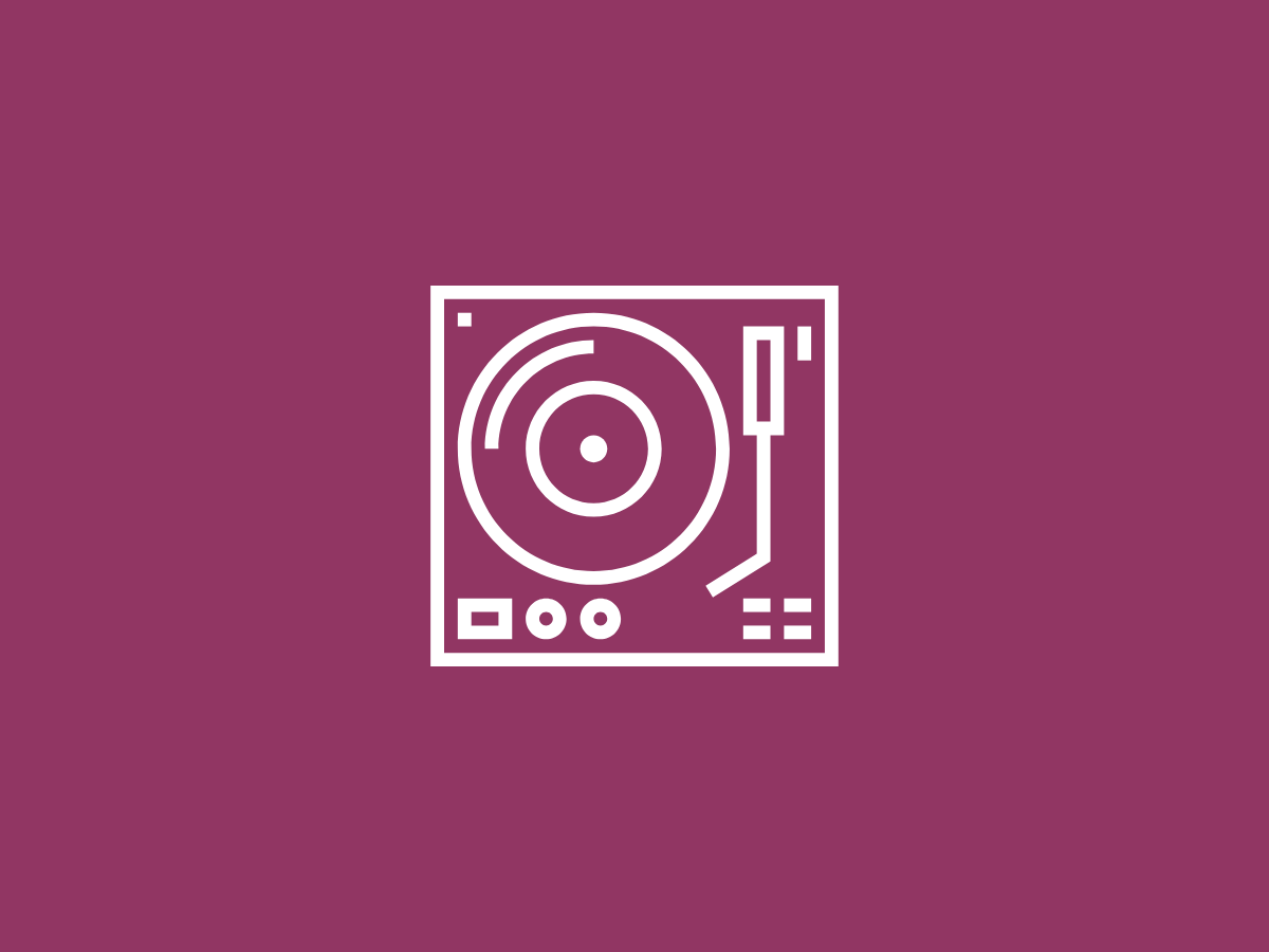 red background with a dj set in the middle