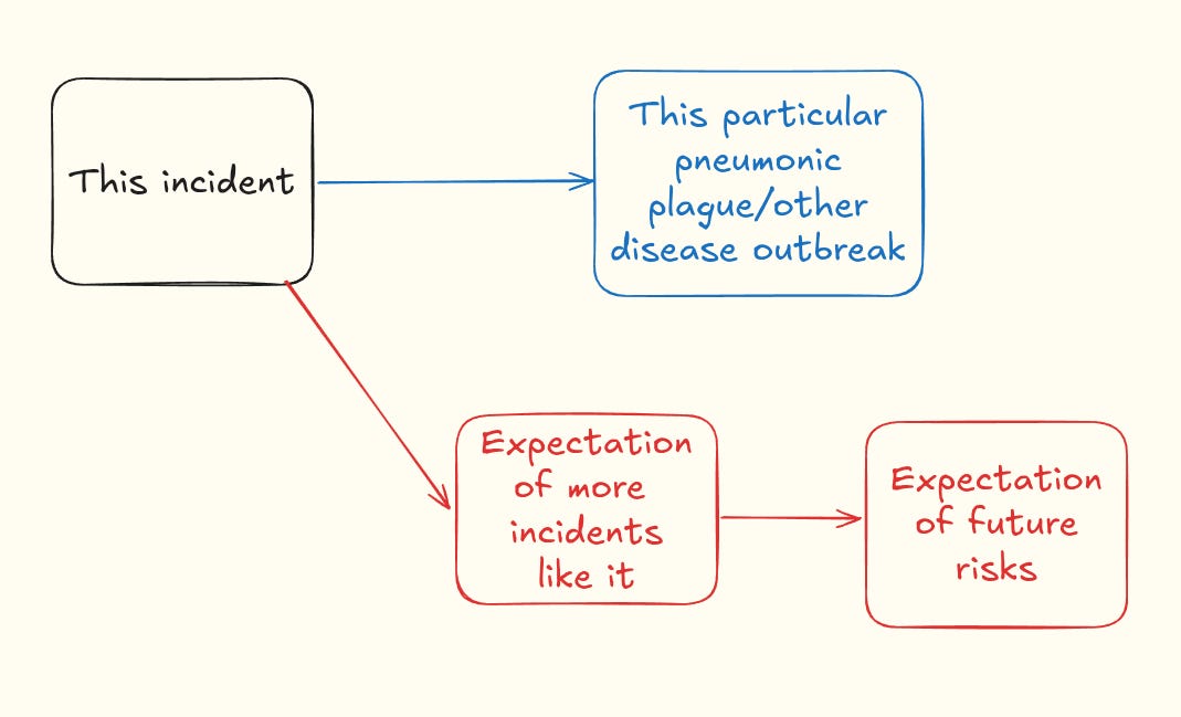 Flowchart linking incident to disease outbreak and expectation of future risks.