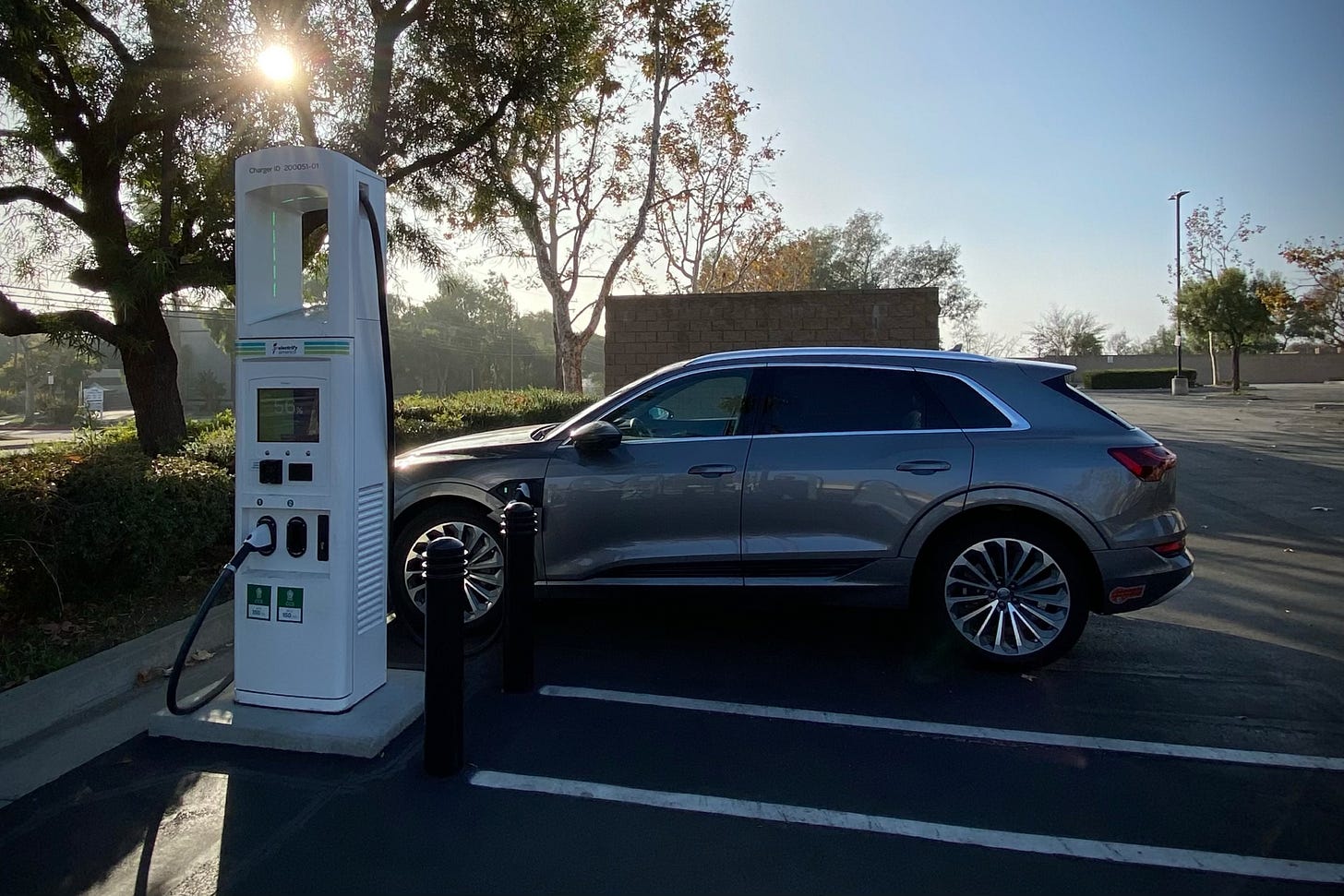 An EV charging on a DC fast charger