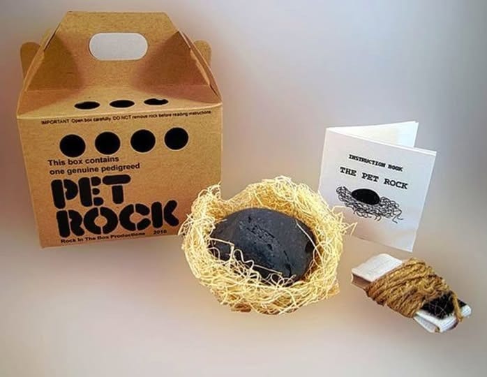 May be an image of ‎text that says '‎This Thisbox.containtoreed .... contains box דיו inepedigreed pedi one genuine κόcK DISTRACTION DISTRUCTIONBOOK BOOK THE PETROCK PET ROCK অয়ু 2‎'‎