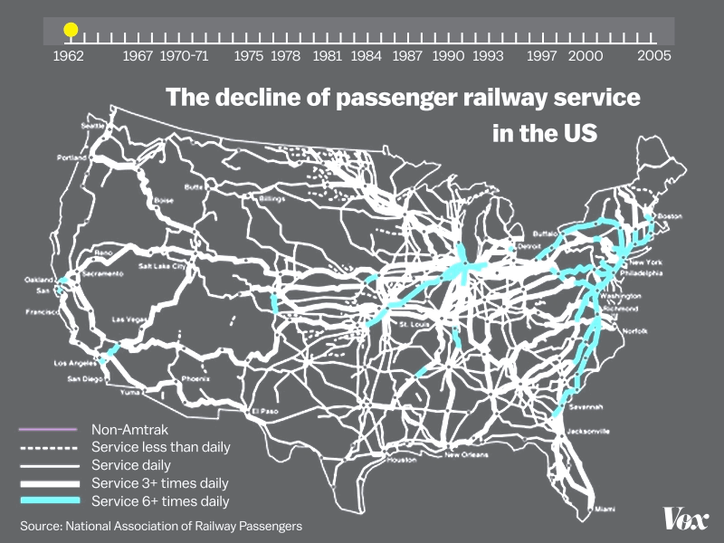 Watch American passenger rail shrivel up and die in this animated map - Vox Watch American passenger rail shrivel up and die in this animated map - Vox