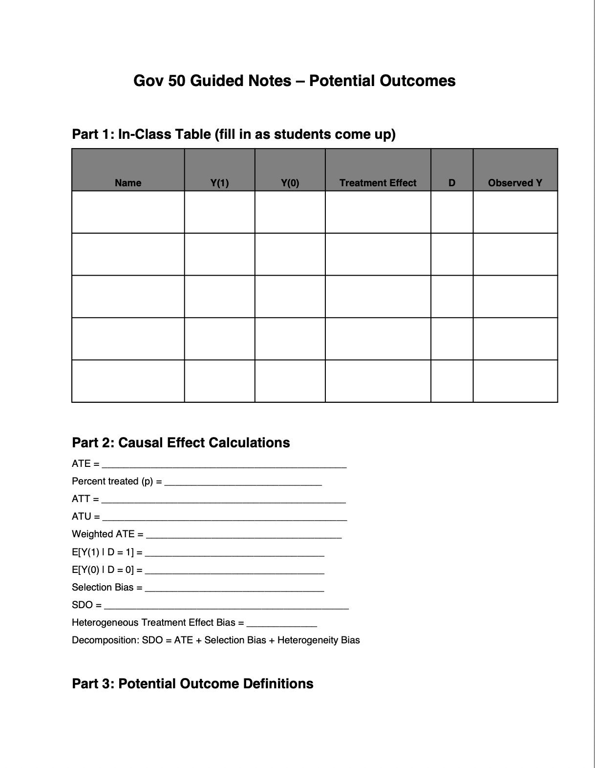 Teaching Potential Outcomes to My Students on Day 3 of Class