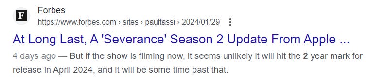 A Forbe's headline for Severance TV show