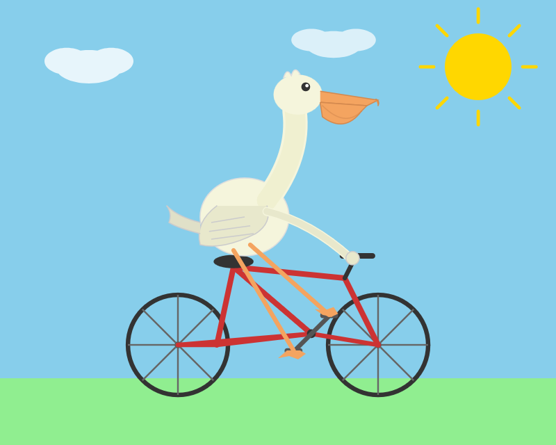 Slightly wonky bicycle frame but an excellent pelican, very clear beak and pouch, nice feathers.