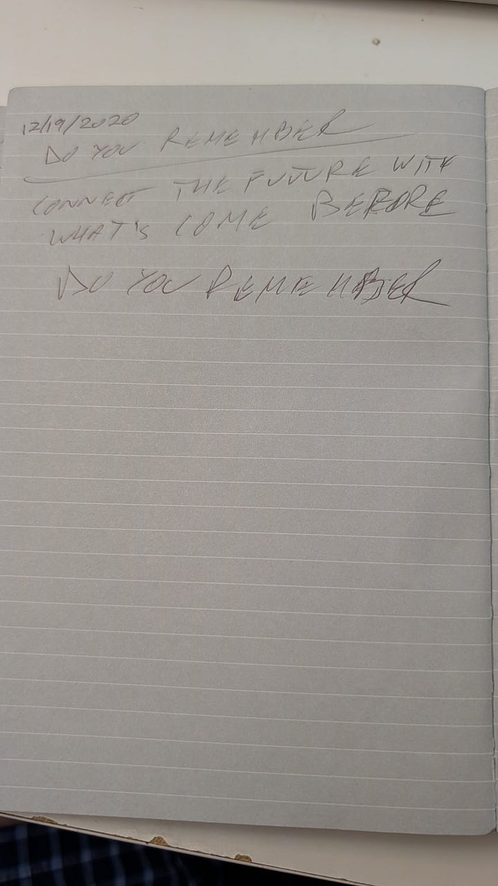 Images of my songwriting journal with the lyrics for my song, Do You Remember What The Music's For