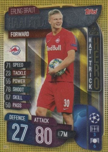 Erling-Haaland-Topps-2019-20-Match-Attax-HH1-Hat-GOLD-Bundesliga-Rookie-Card-RC