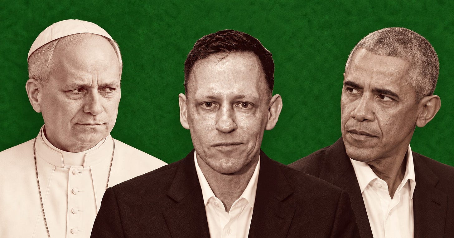 Pope Leo XIV, Peter Thiel and Barack Obama