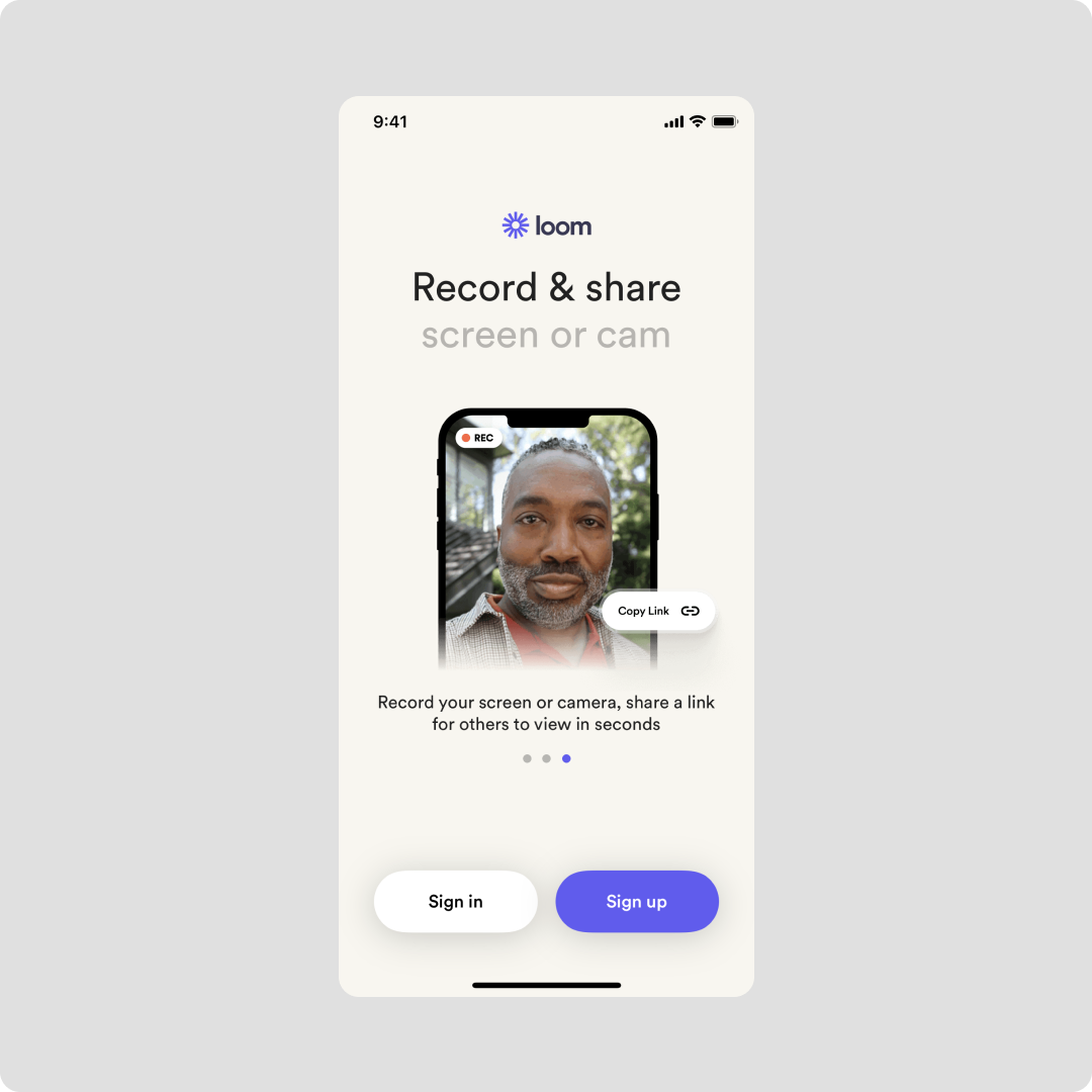 Loom app onboarding screen with helpful UX text that guides the user
