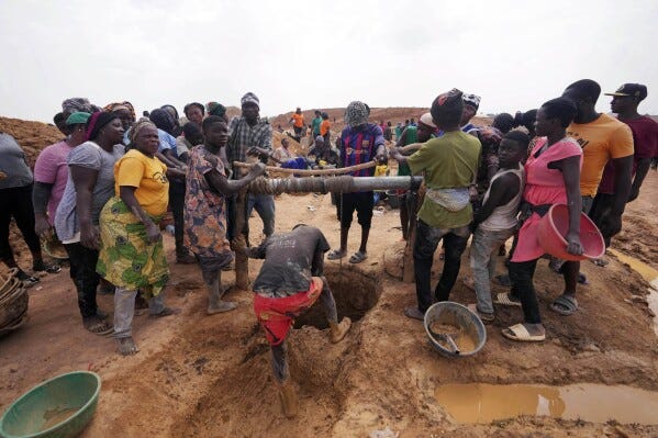 Miners work at an illegal tin mining site in Jos, Nigeria, Wednesday, April 3, 2024. The recent arrests come as Nigeria seeks to regulate mining of critical minerals, curb illegal activity and better benefit from its mineral resources. (AP Photo/Sunday Alamba) Miners work at an illegal tin mining site in Jos, Nigeria, Wednesday, April 3, 2024. The recent arrests come as Nigeria seeks to regulate mining of critical minerals, curb illegal activity and better benefit from its mineral resources. (AP Photo/Sunday Alamba)