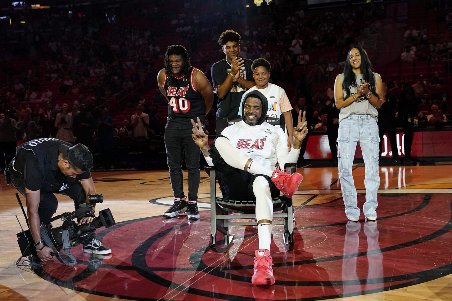 Heat's Udonis Haslem gifted rocking chair, goes off in final NBA game